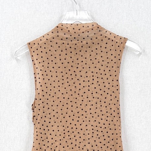 ENZA COSTA Mesh Sleeveless Top Womens Medium Tan Nude Black Polka Dot Shirt NEW - Picture 10 of 18