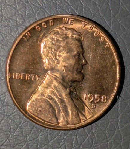 1958-D 1c Wheat Cent Red Toned Shiny Uncirculated Struck Through Grease Error - Picture 9 of 21
