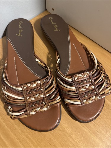 Woman’s Size 9 Coral Bay Tan/brown Leather Strappy Slide Sandals/shoes - Picture 2 of 5