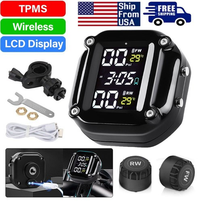 #ad Waterproof Wireless Motorcycle TPMS Tire Tyre Pressure Monitor System 2 Sensors $25.63