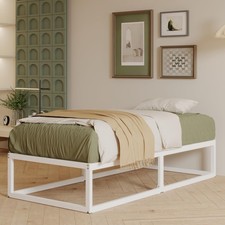 EMODA 3ft Single Bed Frame 36cm High with Steel 90 x 190cm, White 