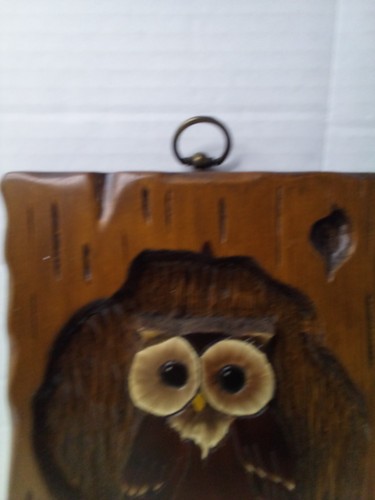 Vintage Carved Wood Owl Plaque Picture Wall Hanging Rustic Decor - Picture 4 of 12