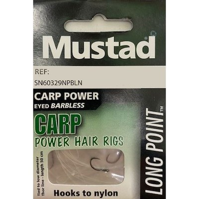 Mustad SN60329NPBLN Carp Power Hair Rig Eyed Barbless 8 Stück
