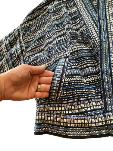 GAP Kimono Jacket Open Front Cardigan Blue Striped Woven Boho Pockets Sz Medium - Picture 8 of 9