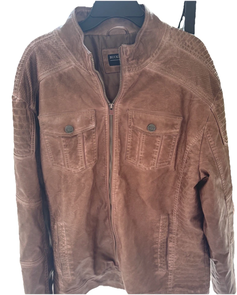 Abrigo/chaqueta elegante informal occidental negra con hebilla para hombre XL cuero marrón muy suave Foto 2 de 4