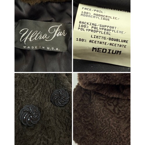 1960s ULTRA FURS USA brown faux Persian lamb fur swing coat with large collar - Picture 15 of 24