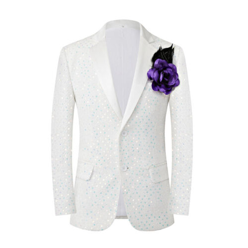 Uomo Formale Lustrini Suit Giacca Con Corpetto Bavero Festa Costume - Foto 10 di 10