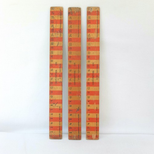 FIVE VINTAGE WOODEN RULERS & J. HALDEN SET SQUARE PHILOGRAPH APEX METRIC 1968 - Picture 4 of 13