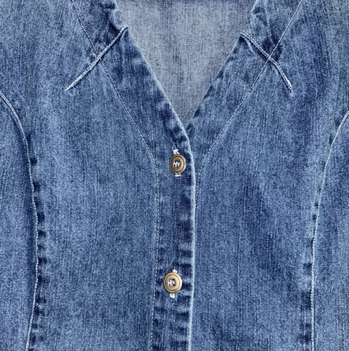 Y2K Faded Glory Denim Jumper Dress Women Size 16 Blue Button Up Sleeveless Retro - 第 9/10 張圖片