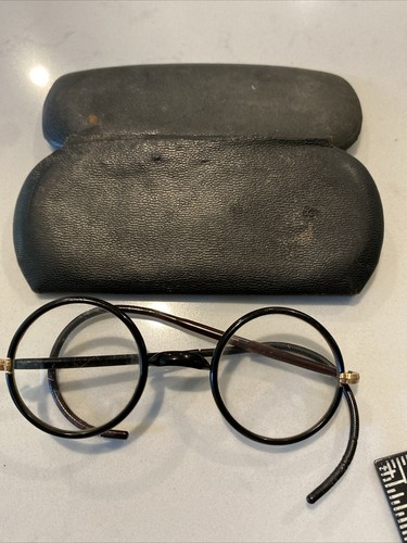 Vintage Antik 1910-30er Bausch & Lomb SQ ARTSHEL Brille Schwarz Klein - Bild 1 von 13