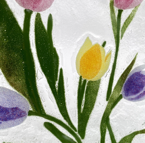 Pressed Art Glass Plate Platter Tulip Flowers Bouquet Springtime Easter Decor - Picture 3 of 4