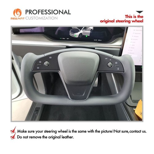 Funda de volante de fibra de carbono PU gris cuero auténtico para Tesla Yoke Model S Model X - Imagen 2 de 8