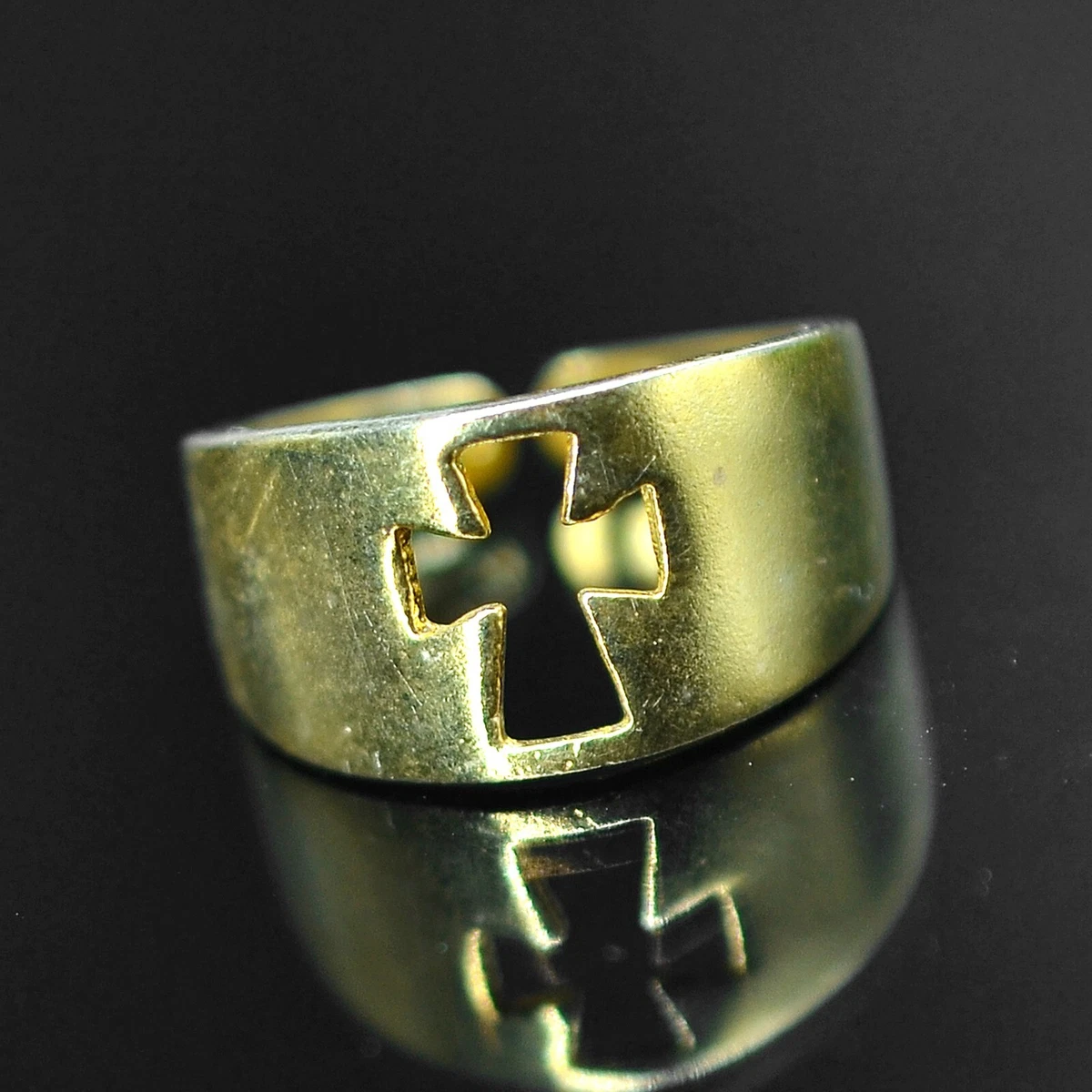 Silver ring with cross engraved clearance