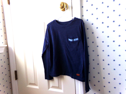 7FAMK Solid Blue Shirt 8-10 Boys 7 For All Mankind Dark Pocket Casual Size Small - Picture 2 of 9