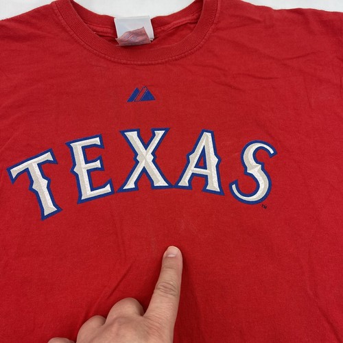Majestic Texas Rangers Baseball Red T-Shirt Jersey Hamilton #32 Youth Size L - Picture 6 of 11
