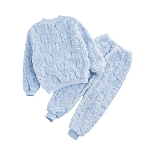 Kids Childrens Warm Fleece Pyjamas Set For Girls Boys Sleepwear 2 Pieces Sets - Bild 11 von 56
