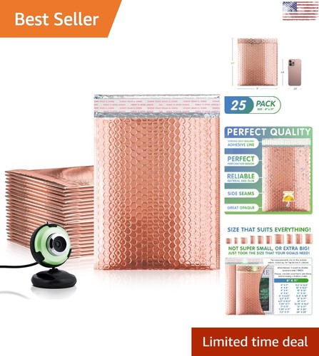 Rose Gold Glitter Bubble Mailers - Durable - 8 x 11 Inch, 25 Pack - Multi-Use