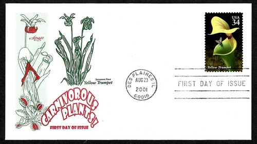 USA, SCOTT # 3528-3531, SET OF 4 ARTMASTER FDC COVERS CARNIVOROUS PLANTS 2001 - Picture 3 of 6