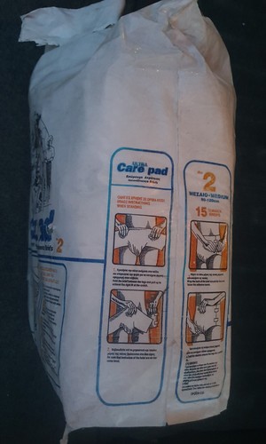 Vintage 90s Greek Plastic Adult diapers CARE PAD MEDIUM SIZE 2  / 15 Nappies NOS - Picture 7 of 8