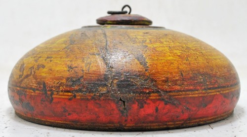 Antique Wooden Rond Tabac Opium Boite Original Vieux Main Sculpté Painted - Picture 2 of 6