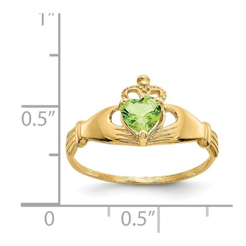 14K Yellow Gold Cubic Zirconia August Birthstone Claddagh Heart Ring Size 7 - Picture 3 of 6