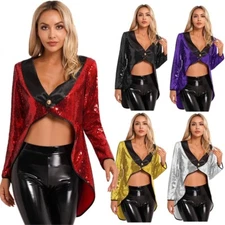 Women's Sequin Magician Tailcoat Jacket Circus Ringmaster Showman Costume