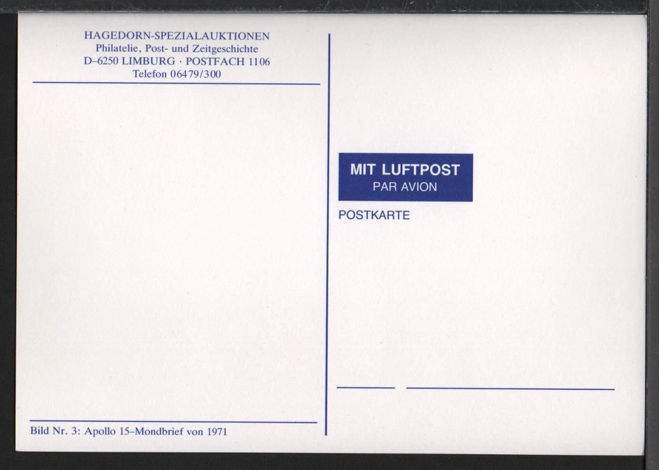 ✔️ ALEMANIA 1971 Apolo 15 cubierta luna volada, reimpresión moderna postal Foto 2 de 2