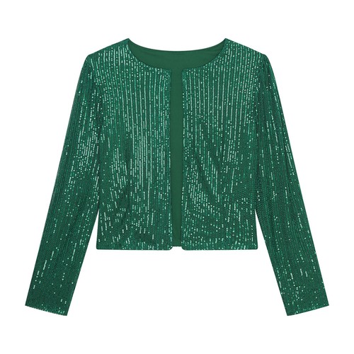 Women's Sequin Jacket Glitter Cropped Blazer Shiny Open Front Bolero Cardigan - Picture 109 of 119