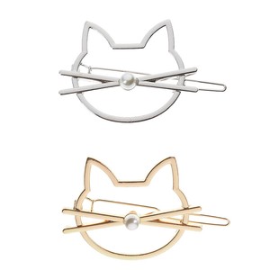 2pc Fashion Women Girls Hollow Cute Cat Pearl Hairpin Hair Clip