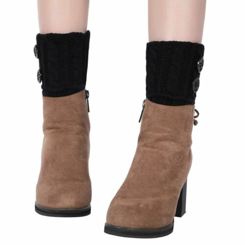 Women Crochet Knit Boot Socks Cuffs Toppers Short Ankle Leg Warmers with Button - Picture 3 of 16