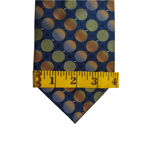 Stafford Herren Krawatte 100% Seide blau gold grün geometrische Kreise Muster Handarbeit - Bild 8 von 9