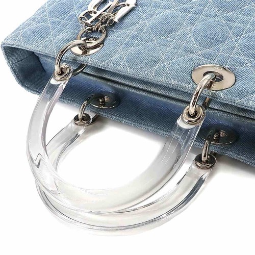 Christian Dior Lady Dior Large Hand Shoulder Bag Denim Blue Purse 90277546 - Picture 6 of 11