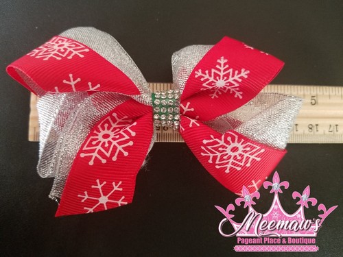 Boutique Style Toddler Gold, Silver Snowflake SPARKLY Christmas Holiday Hair Bow - Picture 12 of 24