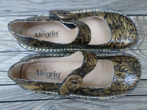 Alegria Paloma PAL-324 Black Gold Leather Mary Jane Shoes Women's 36 / 6-6.5 - Picture 5 of 7