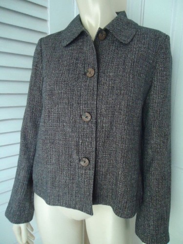 J. JILL Blazer Coat Sz XS Lightweight Black White Cotton Linen Blend Unlined HOT - Picture 2 of 6