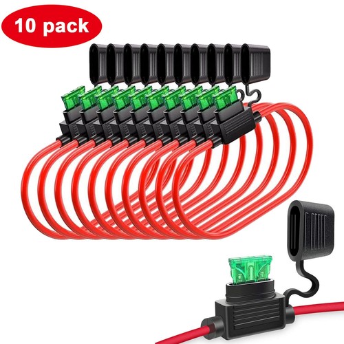 10 Pack 14 Gauge InLine Blade Fuse Holder with 10 30Afuse Copper Wire Protection - Picture 2 of 8