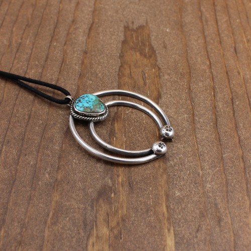 Sterling Silver and Turquoise Naja Pendant on Black Cord Necklace - Picture 3 of 5