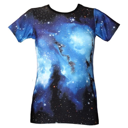 T-shirt girocollo donna blu Galaxy Planets Cosmos stampa spaziale taglia 8-22 - Foto 3 di 3