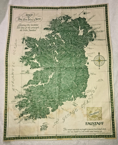 Vintage FALSTAFF BEER IRELAND MAP Noble Erin Island of Kings Irish 21 X 28