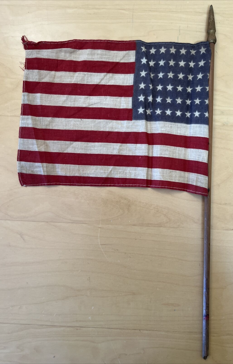 Printed 48 Star American Parade Flag on Stick 1912-1959 Circa