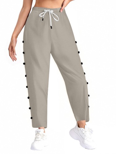 Womens Casual Leisure Pants Lounging Capri High Waist Drawstring Side Elastic - Picture 34 of 124