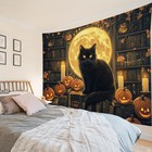 Gothic Moon Spooky Black Halloween Cat Tapestry for Bedroom Living Room Dorm