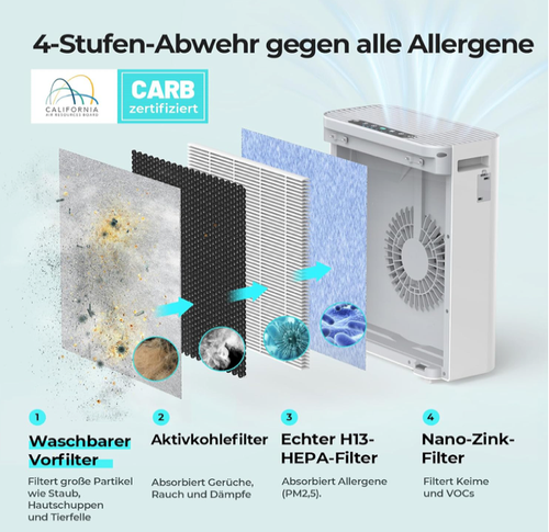 Homvana Luftreiniger Allergiker H13 HEPA Filter Gegen 99,97% von Staub Schimmel - Bild 3 von 11