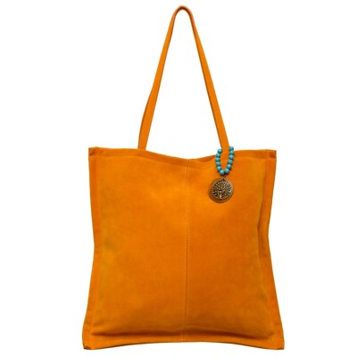 Carla G Italian Made Orange Genuine Suede Leather Tote Bag
