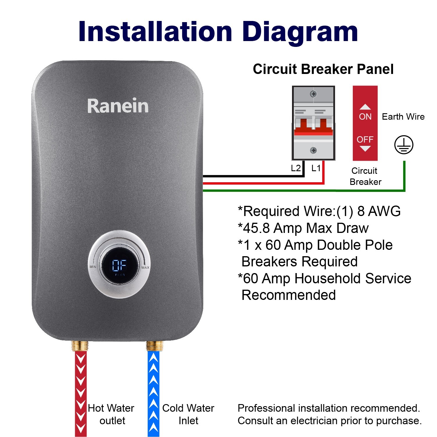 Ranein Electric Tankless Water Heater, 6.5Kw 240v eBay