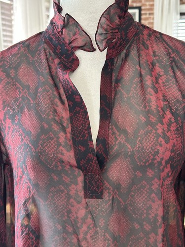 Blusa Nili Lotan Demi nera rosso rubino pelle di serpente seta manica lunga taglia small 650€ - Foto 4 di 8