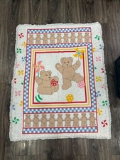 Vintage Handmade Patchwork Teddy Bear Baby Quilt 35" X 46 Cotton Nursery Decor