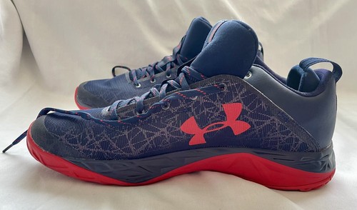 USED: Men’s Under Armour TB BGS Fire Shot Low Navy/Red Shoes Size: 12.5 - 第 5/8 張圖片