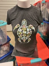 Cariloha Women's Bamboo Crew Tee Floral Turtle Charcoal Heather - Medium