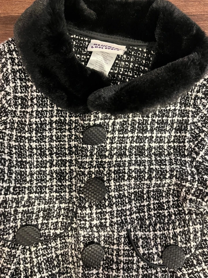 Chaqueta larga a cuadros gris vintage para niñas con cuello de felpa y botones talla 3T Foto 2 de 3